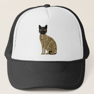 Golden Decorative Gustav Klimt Style Black Cat Art Trucker Hat