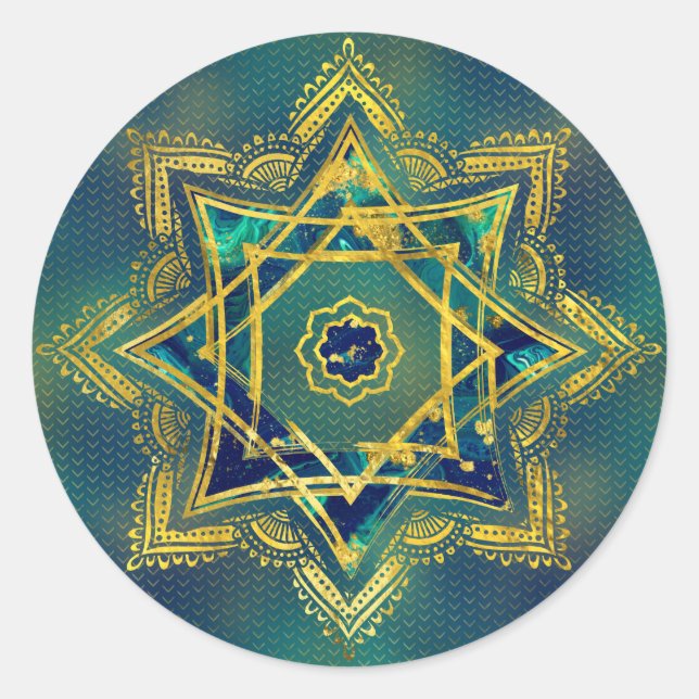 Golden Decorative Star of Lakshmi - Ashthalakshmi Classic Round Sticker (Front)