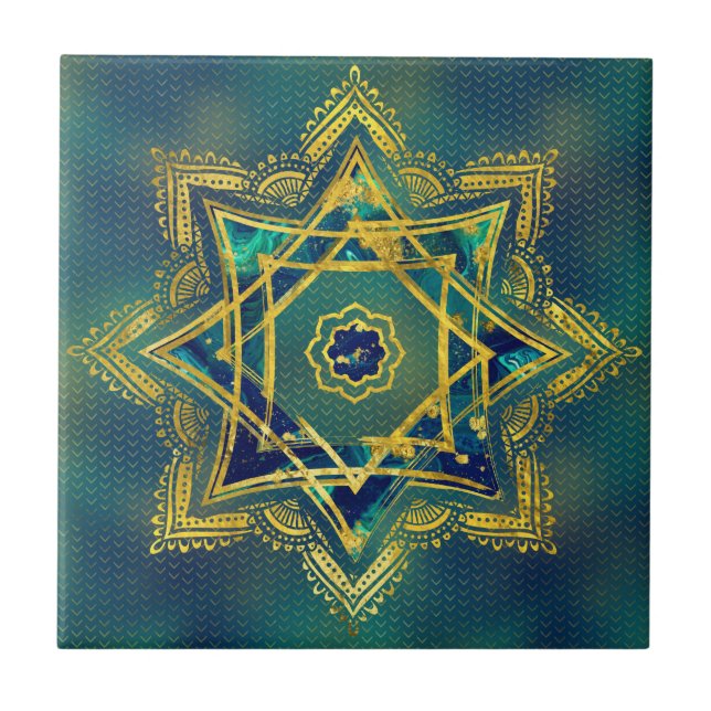 Golden Decorative Star of Lakshmi - Ashthalakshmi Tile (Front)