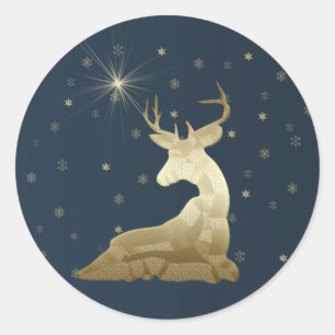 Golden Deer and Snowflakes Classic Round Sticker