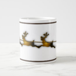 Golden Deer Christmas Santa Claus Sledge Large Coffee Mug