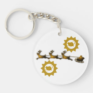 Golden Deer Christmas Santa Claus white Keychain