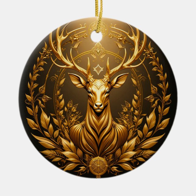 Golden Deer Emblem Ceramic Ornament (Front)