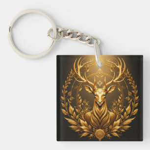 Golden Deer Emblem Royal Crest Nature Symbol Art ✨ Keychain