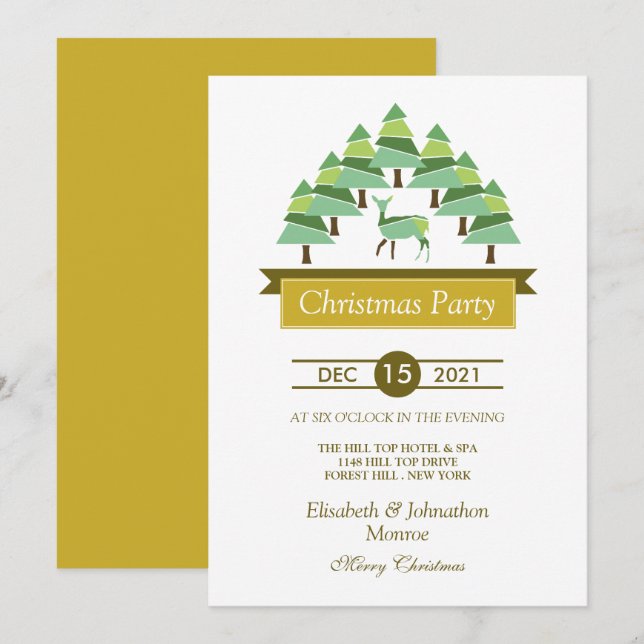 Golden Deer Forest Christmas Party Invitation (Front/Back)