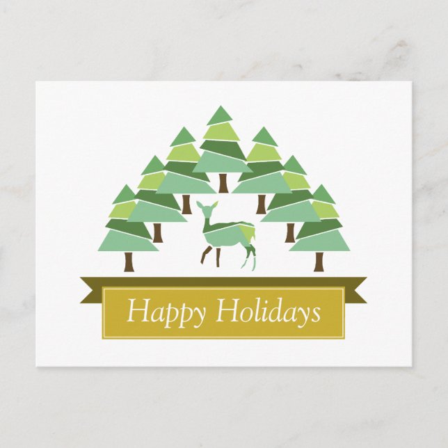 Golden Deer Forest Joyeuses vacances Carte postale (Devant)
