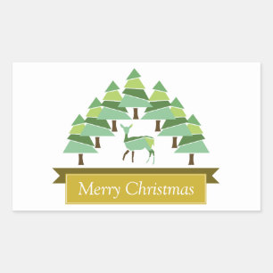 Golden Deer Forest Merry Christmas Rectangular Sti Sticker