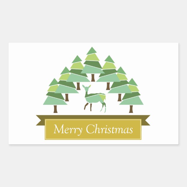 Golden Deer Forest Merry Christmas Rectangular Sti Sticker (Front)