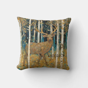 Golden Deer Forest  Throw Pillow