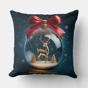 Golden Deer Ornament in a Christmas Bauble Throw Pillow