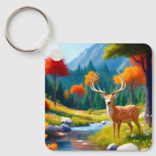 Golden Deer Standing in The Forest-47587 Keychain