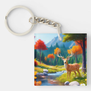 Golden Deer Standing in The Forest-987679 Keychain