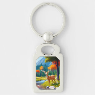 Golden Deer Standing in The Forest-987679 Keychain