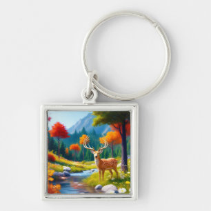 Golden Deer Standing in The Forest-987679 Keychain