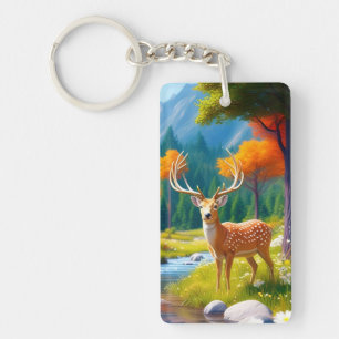 Golden Deer Standing in The Forest-987679 Keychain