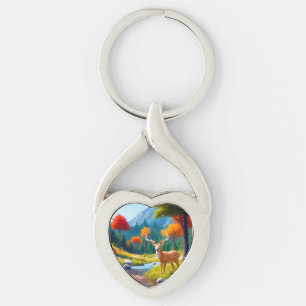 Golden Deer Standing in The Forest-987679 Keychain