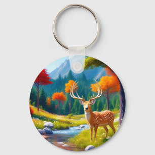 Golden Deer Standing in The Forest-987679 Keychain