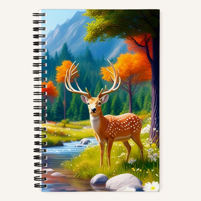 Golden Deer Standing in The Forest-987679 Notebook (Front)