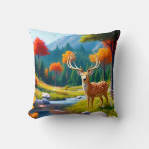 Golden Deer Standing in The Forest-987679 Throw Pillow