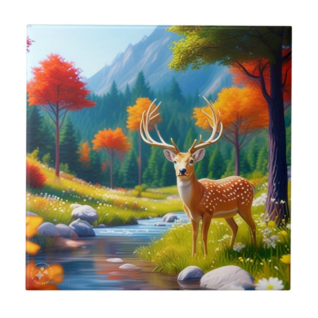 Golden Deer Standing in The Forest-987679 Tile (Front)