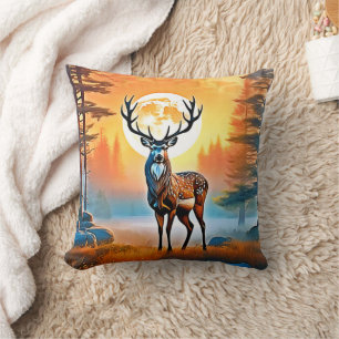 Golden Deer Twilight Peak Throw Pillow