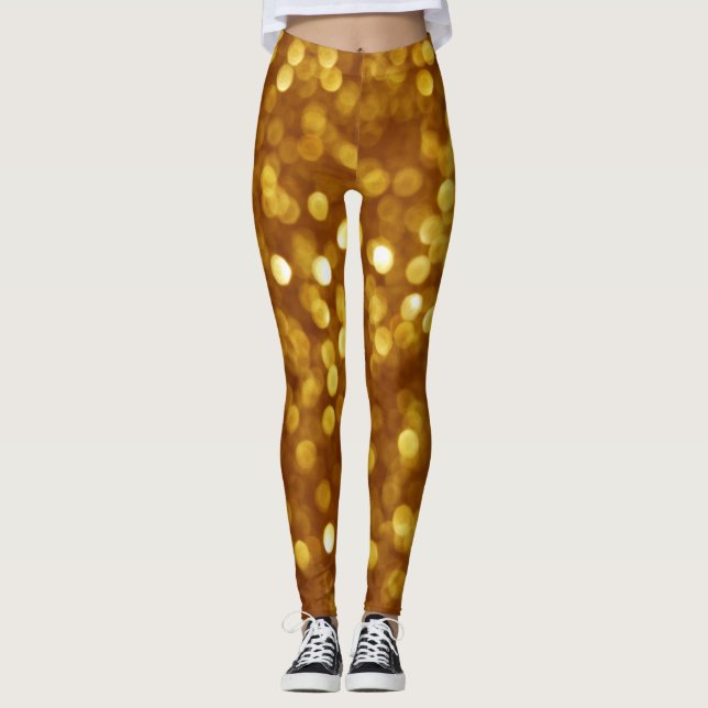 Golden defocused glitter, sparkling texture. leggings (Front)