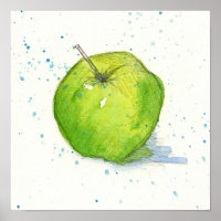Golden Delicious Green Apple Watercolor Fruit Art