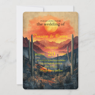 Golden Desert Landscape with Silhouetted Cacti Invitation