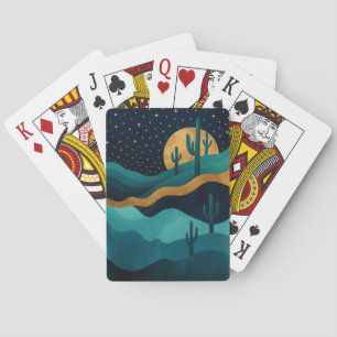 Golden Desert Nightscape – Abstract Cactus Art Playing Cards