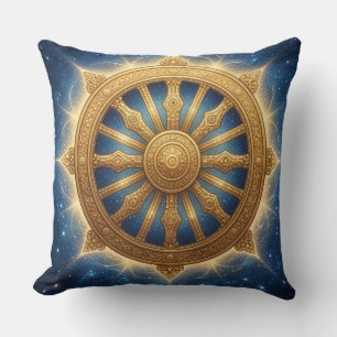 Golden Dhamma Chakra Spiritual Symbol Art Throw Pi Pillow