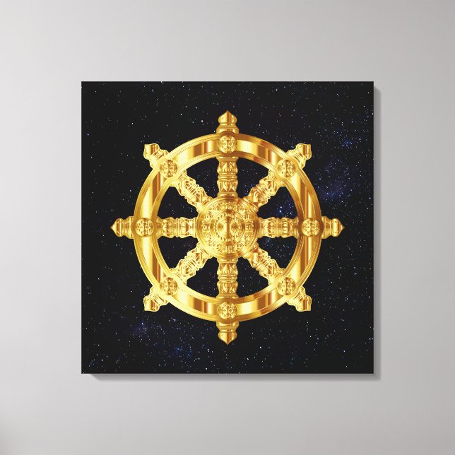 Golden Dharma Wheel Buddhism And Hinduism Symbol Canvas Print (Front)