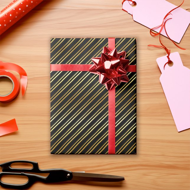 Golden Diagonal Stripes on Black or Your Own Colou Wrapping Paper (Creator Uploaded)