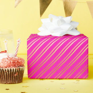 Golden Diagonal Stripes on Pink or Your Own Colour Wrapping Paper
