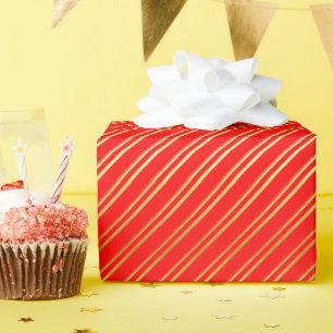 Golden Diagonal Stripes on Red or Your Own Colour Wrapping Paper