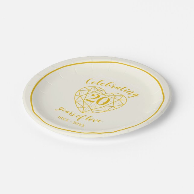 Golden diamond anniversary 20 years custom party paper plate (Angled)