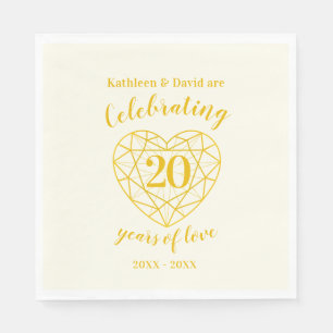 Golden diamond anniversary 20 years love napkins