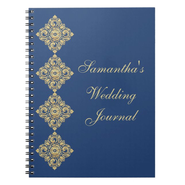Golden Diamond Damask Blue Mariage Journal (Devant)