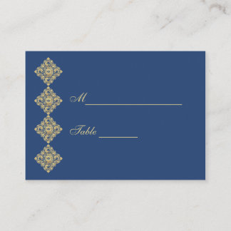 Golden Diamond Damask Blue Table Place Setting Card