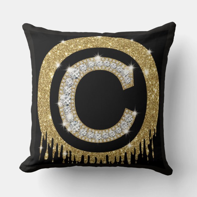 Golden Diamond Letter C Monogram Personal Throw Pillow (Front)