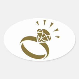 Golden diamond ring oval sticker