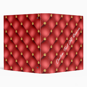 Golden Diamond Tufted Leather Custom Text Name Red Binder