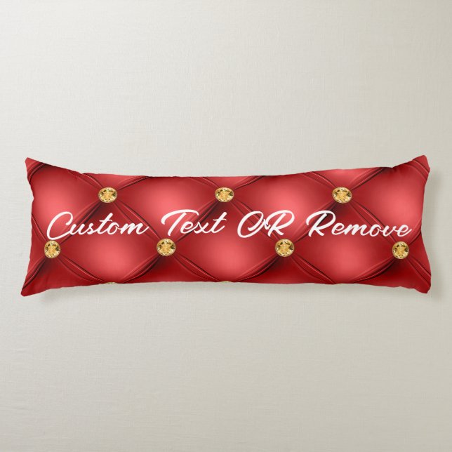 Golden Diamond Tufted Leather Custom Text Name Red Body Pillow (Front)