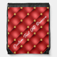 Golden Diamond Tufted Leather Custom Text Name Red
