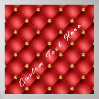 Golden Diamond Tufted Leather Custom Text Name Red