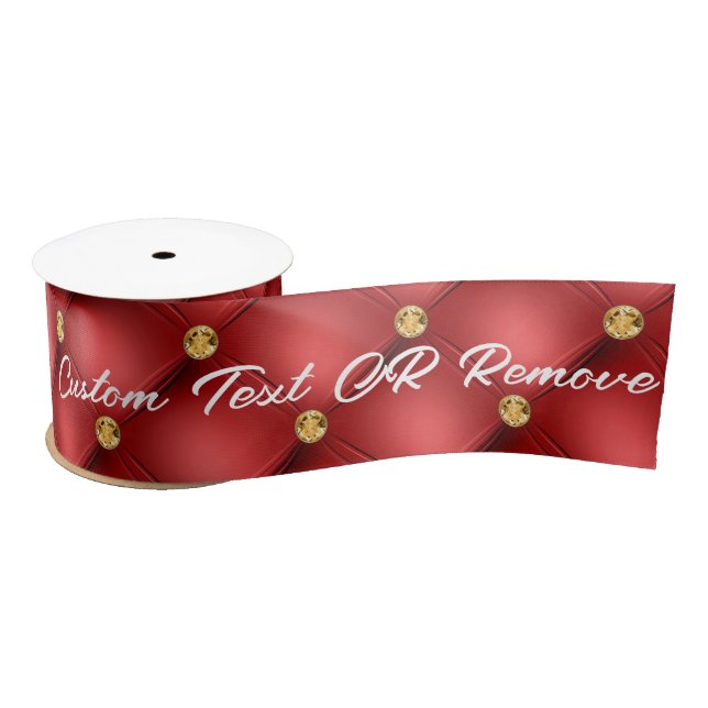 Golden Diamond Tufted Leather Custom Text Name Red Satin Ribbon (Spool)