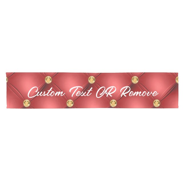 Golden Diamond Tufted Leather Custom Text Name Red Short Table Runner (Horizontal)