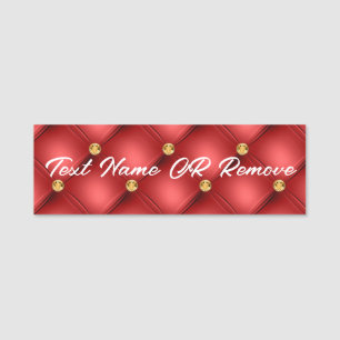 Golden Diamond Tufted Leather Custom Text Name Red Tag