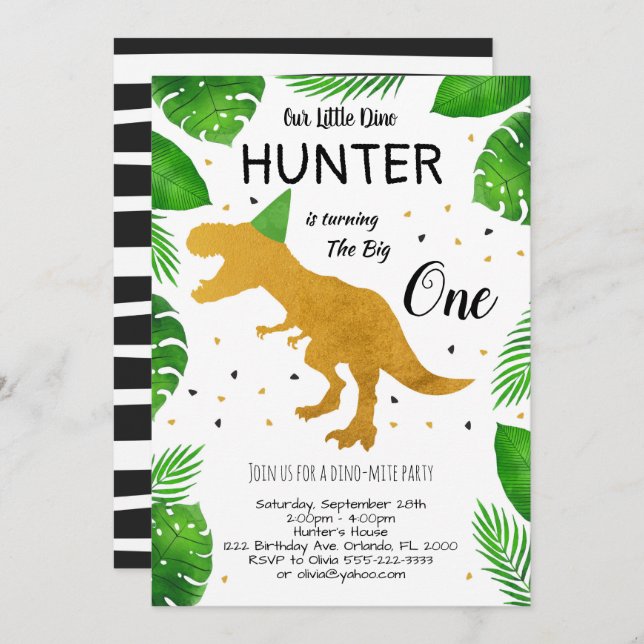 Golden Dinosaur Birthday invite (Front/Back)