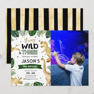 Golden Dinosaur Birthday Party Photo Invitation