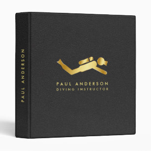 Golden Diving Instructor Logo Elegant Monogram Binder